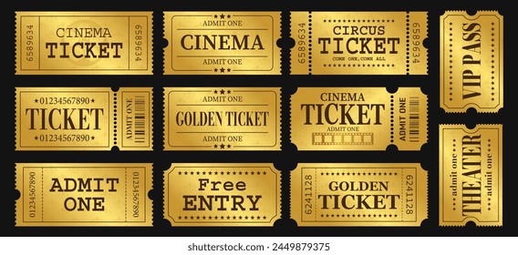 Vector set of golden ticket template. Invite ticket .Vector illustration.