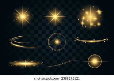  Vektorset mit goldenem, transparentem Lichtobjektiv