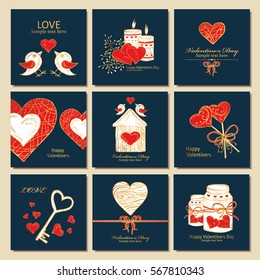 Vector set: golden Valentine's day backgrounds. hand drawn