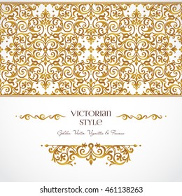 Vector set of golden vignettes and borders for design template. Elements in Victorian style. Luxury floral frames. Ornate decor for invitations, greeting cards, certificate, thank you message.