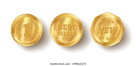 Vector set golden web luxury award banners. Premium web golden banners. Vector bestseller badges.