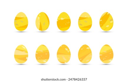 Vector set of golden yellow eggs for Easter celebration.