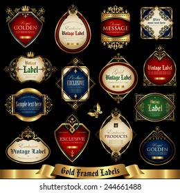 Vector set of golden-framed labels