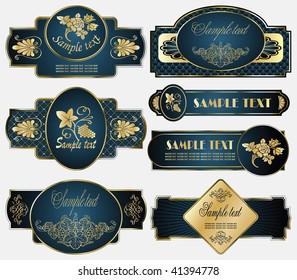 vector set: gold-framed labels on different topics