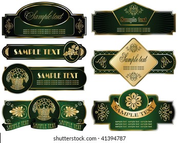 vector set: gold-framed labels on different topics