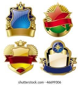 Vector set of gold-framed labels on different topics