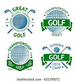 Vector set of Golf badges, logo templates, etc. With golf club and golf ball.