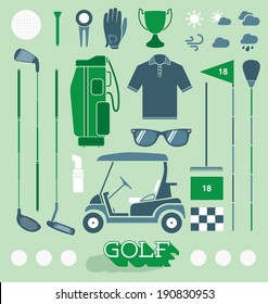 Vector Set: Golf Equipment Icons and Silhouettes svg