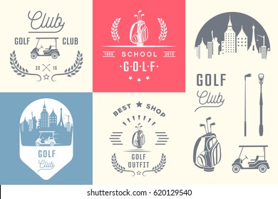 Vector set of golf logos, emblems and design elements. Colorful logotype templates and badges.
