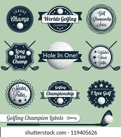 Vector Set: Golfing Champion Labels and Icons