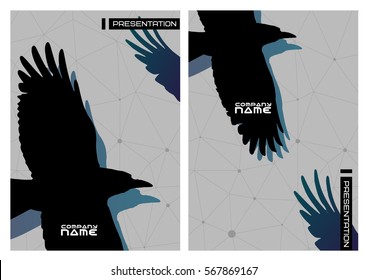 Vector set of gothic stiled presentation with crows.Business design template.