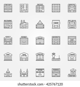 Vector set of government building signs in thin line style. 