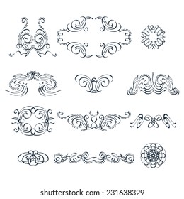 Vector set - graceful vignettes in calligraphic style. 