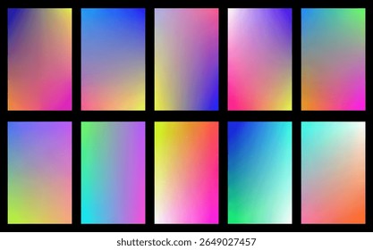 Vector set of gradient backgrounds in bright colors. Gradient wallpapers. Colorful vector backgrounds for covers, wallpapers, social media stories, banners, business cards, branding and screen design 