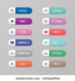 Vector set of gradient button web icon-search,home,login,comments,download,next,support,e-mail,like,upload,prev.