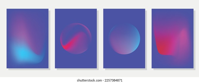 Vector set of gradient posters. Circle shape with gradient overflows. Blue background. Suitable for card, banner design, cover, screensaver, party invitation.