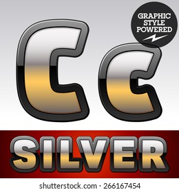 Vector set of gradient silver font with black border. Letter C