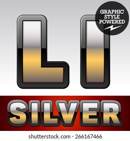 Vector set of gradient silver font with black border. Letter L