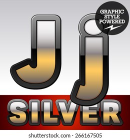 Vector set of gradient silver font with black border. Letter J