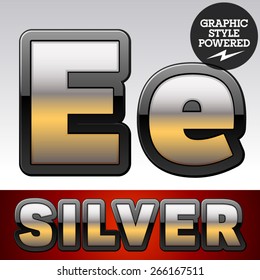 Vector set of gradient silver font with black border. Letter E