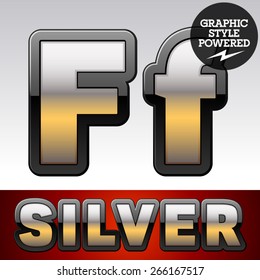 Vector set of gradient silver font with black border. Letter F