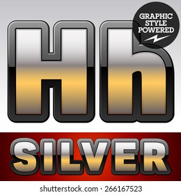 Vector set of gradient silver font with black border. Letter H