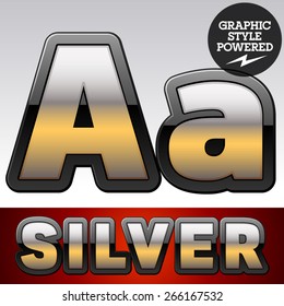 Vector set of gradient silver font with black border. Letter A