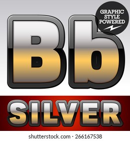 Vector set of gradient silver font with black border. Letter B