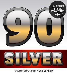 Vector set of gradient silver font with black border. Numbers 9 0