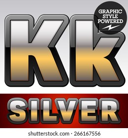 Vector set of gradient silver font with black border. Letter K