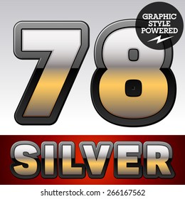 Vector set of gradient silver font with black border. Numbers 7 8