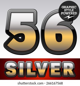 Vector set of gradient silver font with black border. Numbers  5 6