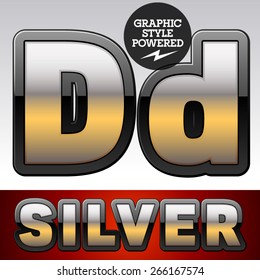 Vector set of gradient silver font with black border. Letter D