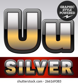 Vector set of gradient silver font with black border. Letter U