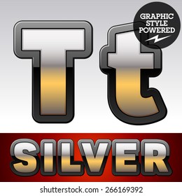 Vector set of gradient silver font with black border. Letter T