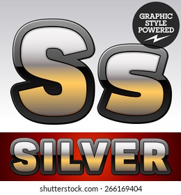 Vector set of gradient silver font with black border. Letter S