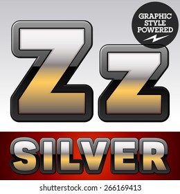 Vector set of gradient silver font with black border. Letter Z