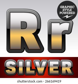 Vector set of gradient silver font with black border. Letter R