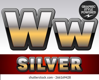 Vector set of gradient silver font with black border. Letter W