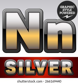 Vector set of gradient silver font with black border. Letter N