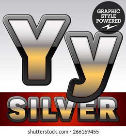 Vector set of gradient silver font with black border. Letter Y