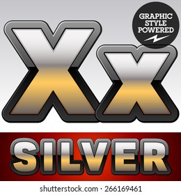 Vector set of gradient silver font with black border. Letter X