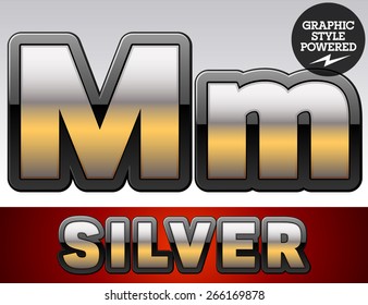 Vector set of gradient silver font with black border. Letter M