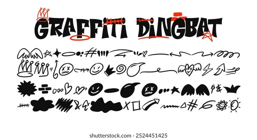 Conjunto vetorial de símbolos de graffiti dingbat para design de logotipo e letras em estilo graffiti.