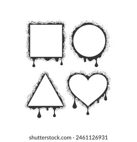  Ensemble De Images vectorielles De Cadres De Style Graffiti Comprenant Des Formes Carrées, Cercles, Triangulaires Et Cardiaques Avec Un Effet De Peinture À Découper