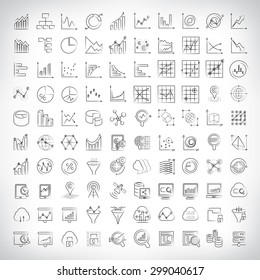 Vector Set Of Graph And Chart Icons, Data Analysis Icons, Sketch Line Theme