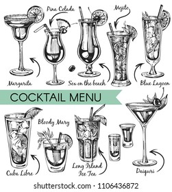 Vector set with graphic cocktails