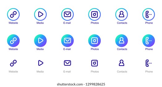 Vector set of graphic color icon of different design type isolated on white background. Line art style design of icon collection for mobile app, application, web, site, interface