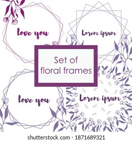 
Vector set of graphic frames and hand-drawn floral elements on a white background