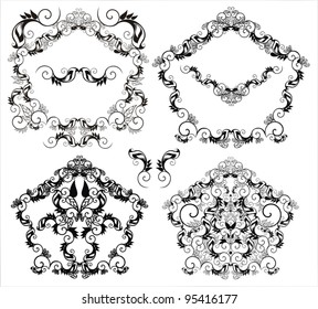Vector set of graphic ornamental frames and decorative elements.